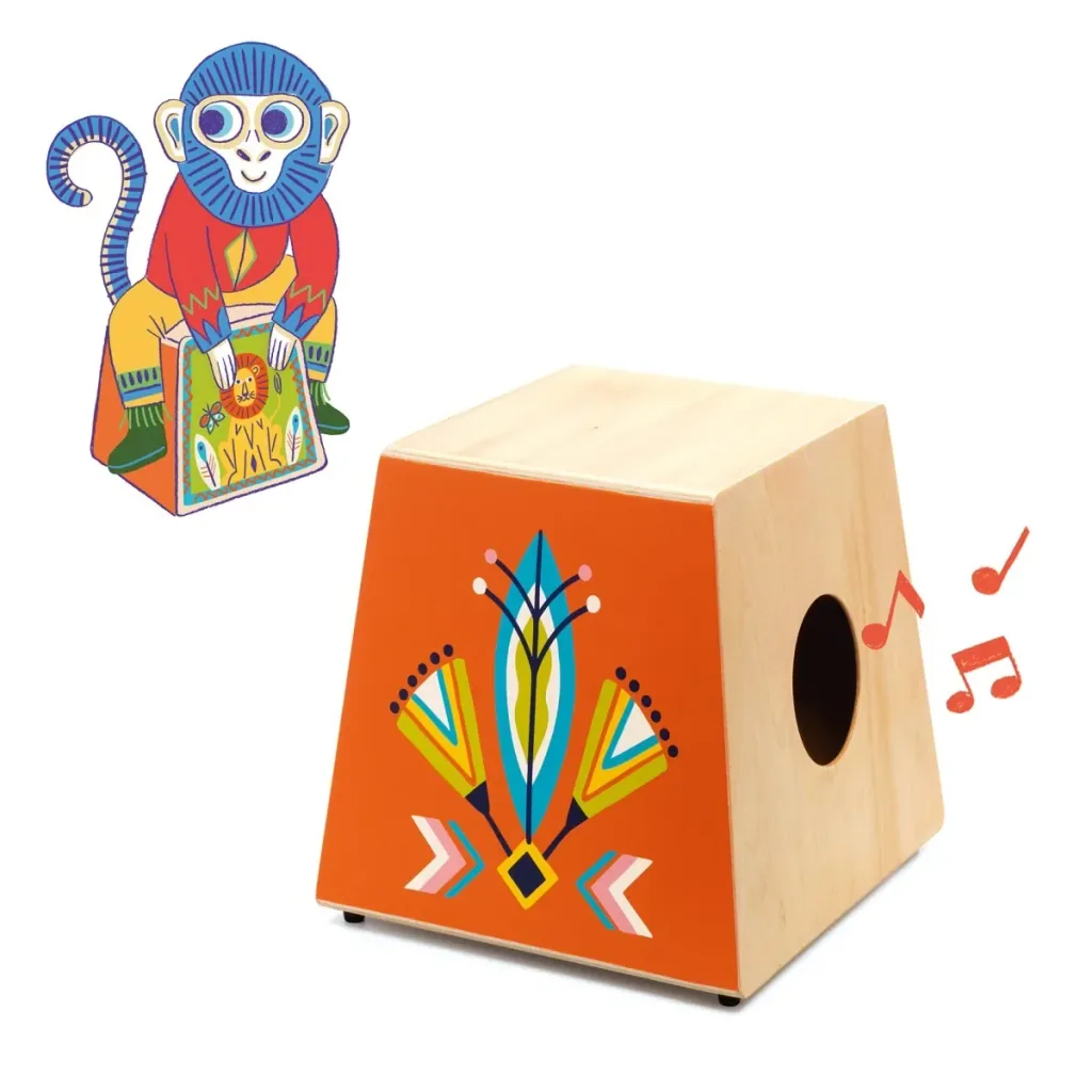 Djeco Spielzeuginstrument, Kindertrommel, Holz-Instrument - Animambo: Cajon