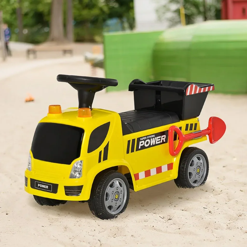 Sitzbagger für Kinder Rutscherfahrzeug mit Kippen Eimer und Schaufel Fuß Rutscherauto unter Sitz Lagerung für Baby 18-36