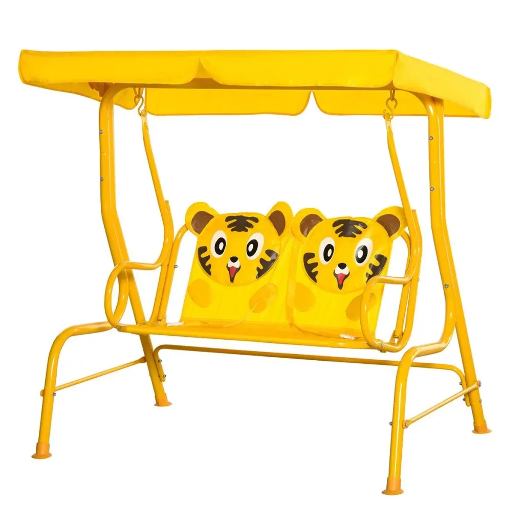 Kinderschaukel 2-Sitzer mit verstellbarem Sonnendach für 3-6 jährige Kinder Metall gelb 110 x 74 x 113 cm