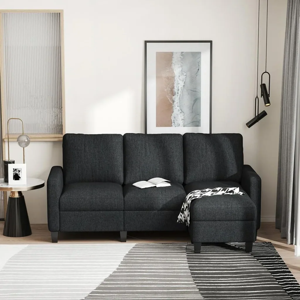 3-Sitzer Sofa mit zwei Liegesesseln und einer Chaiselounge Dunkelgrau
