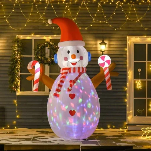 2,4 m aufblasbarer Schneemann mit rotierender Beleuchtung Weihnachtsdeko
