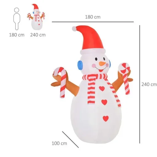 2,4 m aufblasbarer Schneemann mit rotierender Beleuchtung Weihnachtsdeko