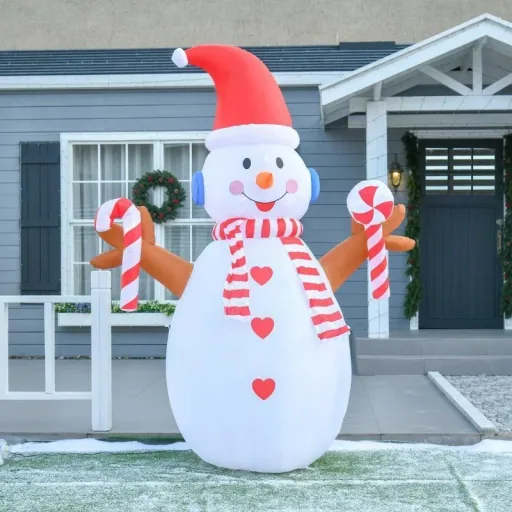 2,4 m aufblasbarer Schneemann mit rotierender Beleuchtung Weihnachtsdeko