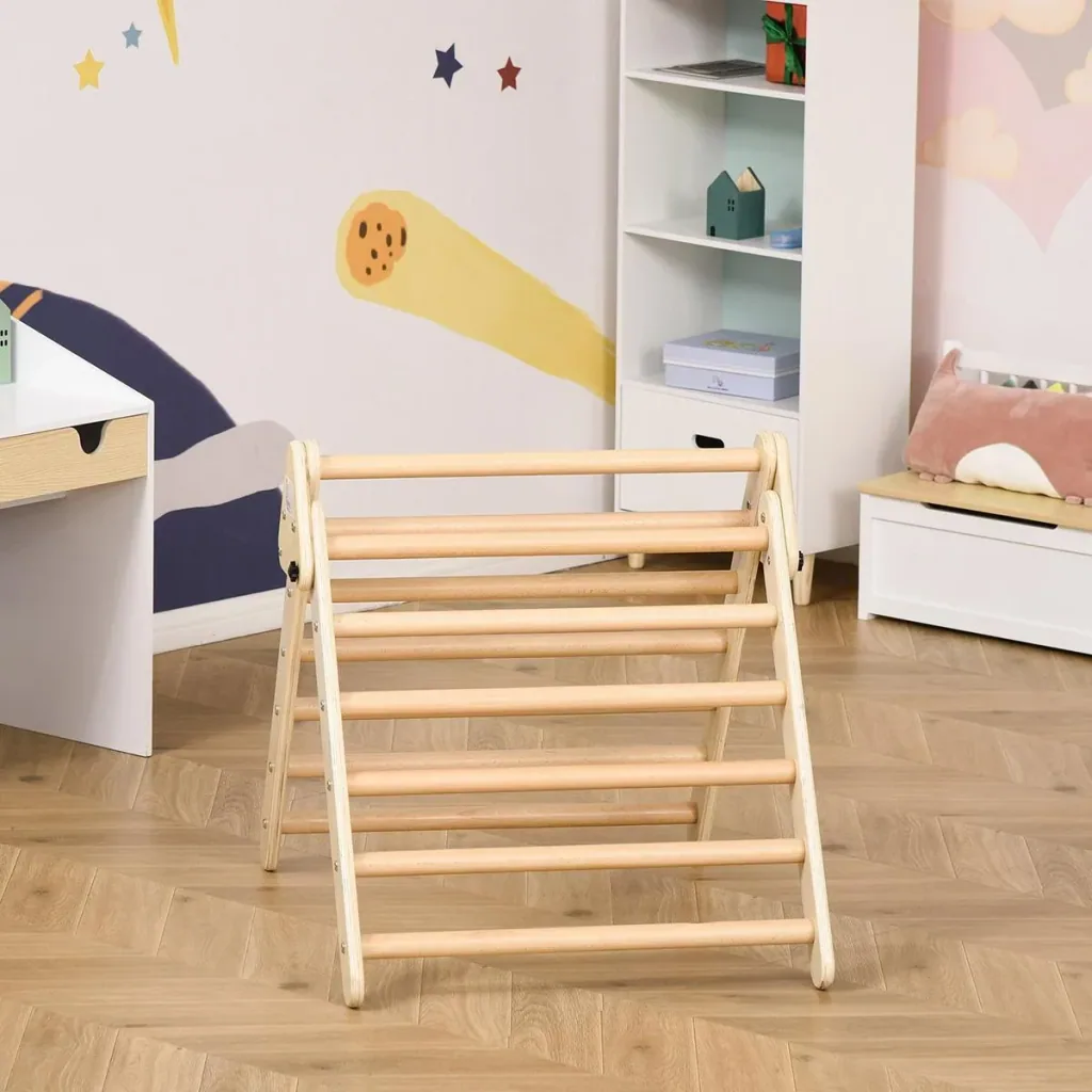 Kletterdreieck aus Holz faltbares KletterDreieck für Kinder und Baby 3-6 Jahre Indoor Sprossendreieck Natur 85,4 x 69,5