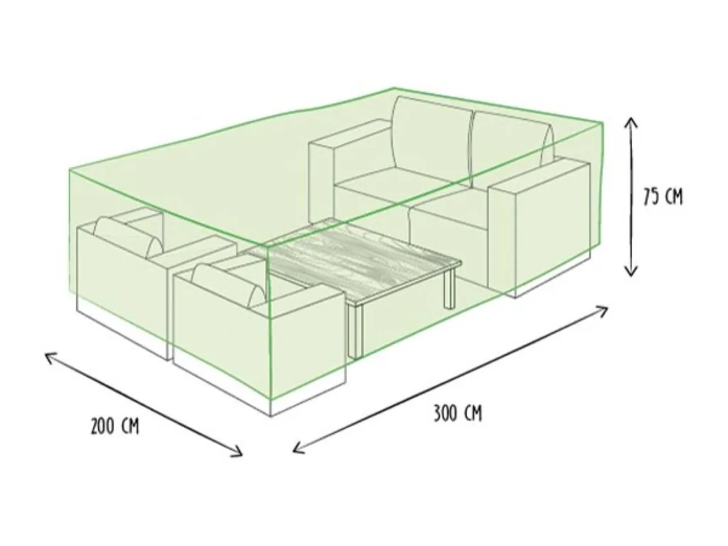 Rechteckige Gartenmöbel-Abdeckung 300 x 200 x 75 cm, wasserdicht und UV-beständig, robuste Allwetter-Möbelhülle für mittlere bis große Sets
