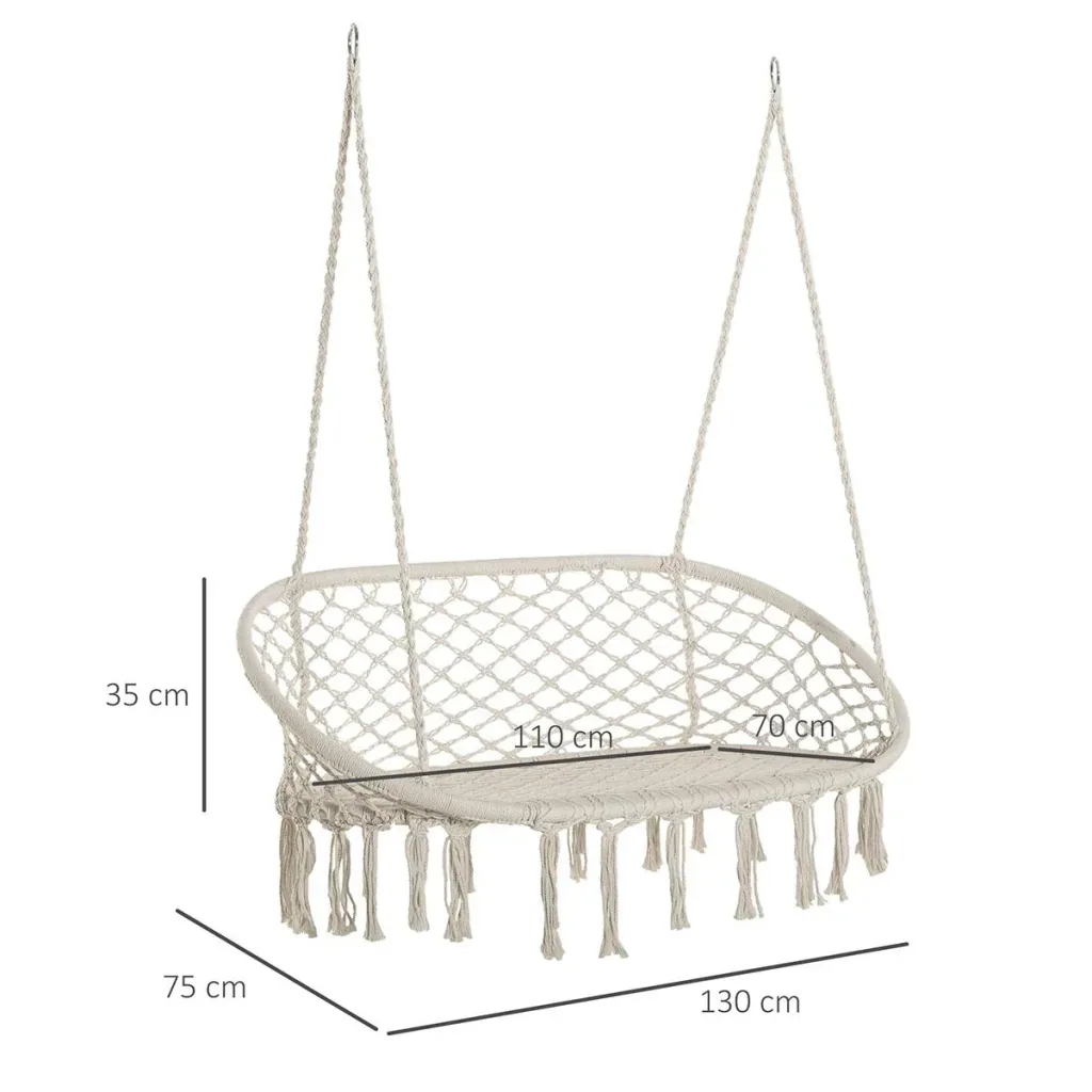 Hängesessel Hängestuhl 2-Sitzer Boho-Stil Makramee-Netzmuster mit Aufhängen Deckenhaken für Veranda unter Bäumen Garten