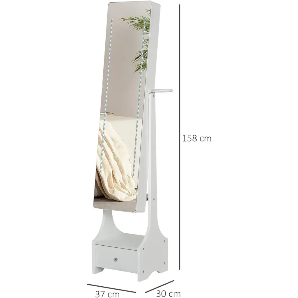 Led-Spiegel mit Schmuckschrank, weiß