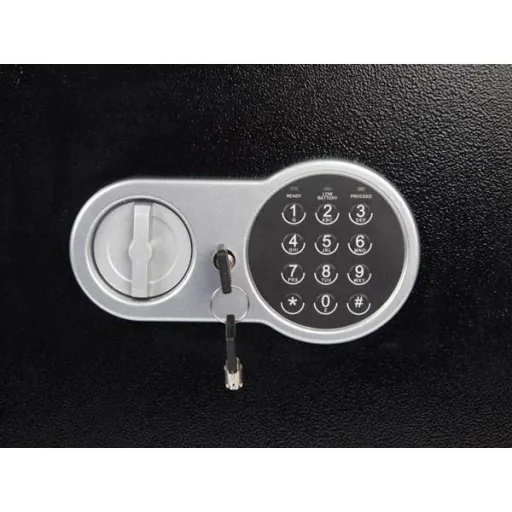 Elektronischer Tresor mit Code und Schlüssel, großer Stahltresor mit LED-Licht und herausnehmbarem Einlegeboden, sicherer Tresor für Zuhause und Büro für Schmuck, Dokumente und Bargeld, 50x35x31 cm