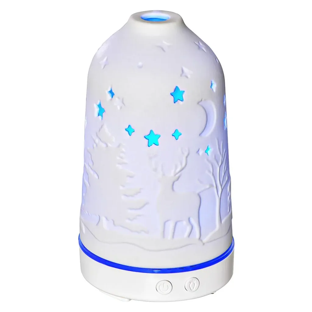 Aroma Diffuser Luftbefeuchter für ätherische Öle 7 Farben LED 2 Sprühnebel-Modi automatische Abschaltung Keramischer Dec