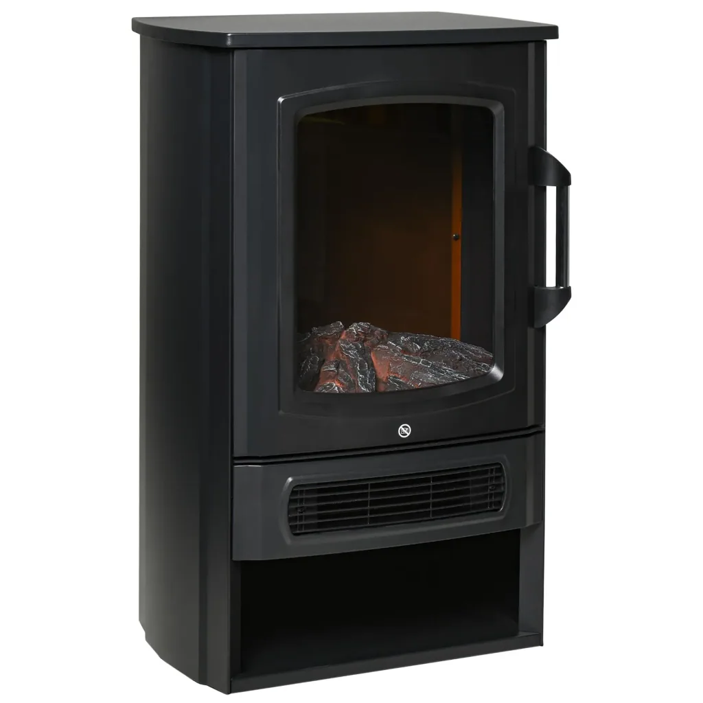 Elektrisches Feuer 1000 W/2000 W mit Flammeneffekt Thermostat 20-25 qm Schwarz