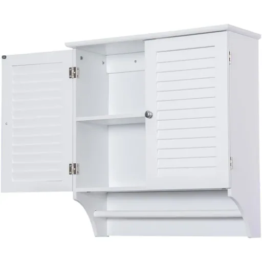 Wandschrank Hängeschrank Küchenschrank Mehrzweckschrank Lamellentüren Holz Weiß 60 x 22,5 x 64 cm