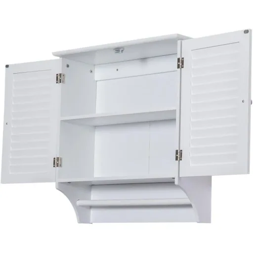 Wandschrank Hängeschrank Küchenschrank Mehrzweckschrank Lamellentüren Holz Weiß 60 x 22,5 x 64 cm