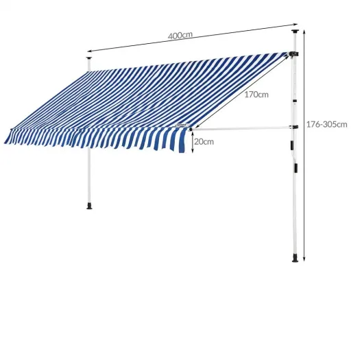 Klemmmarkise blau/weiß 400cm