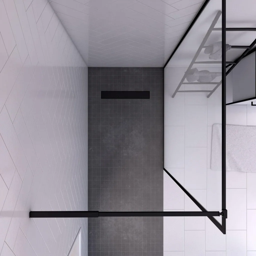 Walk-IN Glas-Duschwand 90 x 200 cm, Duschabtrennung mit barrierefreiem Einstieg inklusive Halterungsstange, matt schwarz