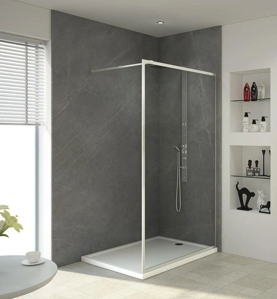 Walk-IN Glas-Duschwand 90 x 200 cm, Duschabtrennung mit barrierefreiem Einstieg inklusive Halterungsstange, matt schwarz