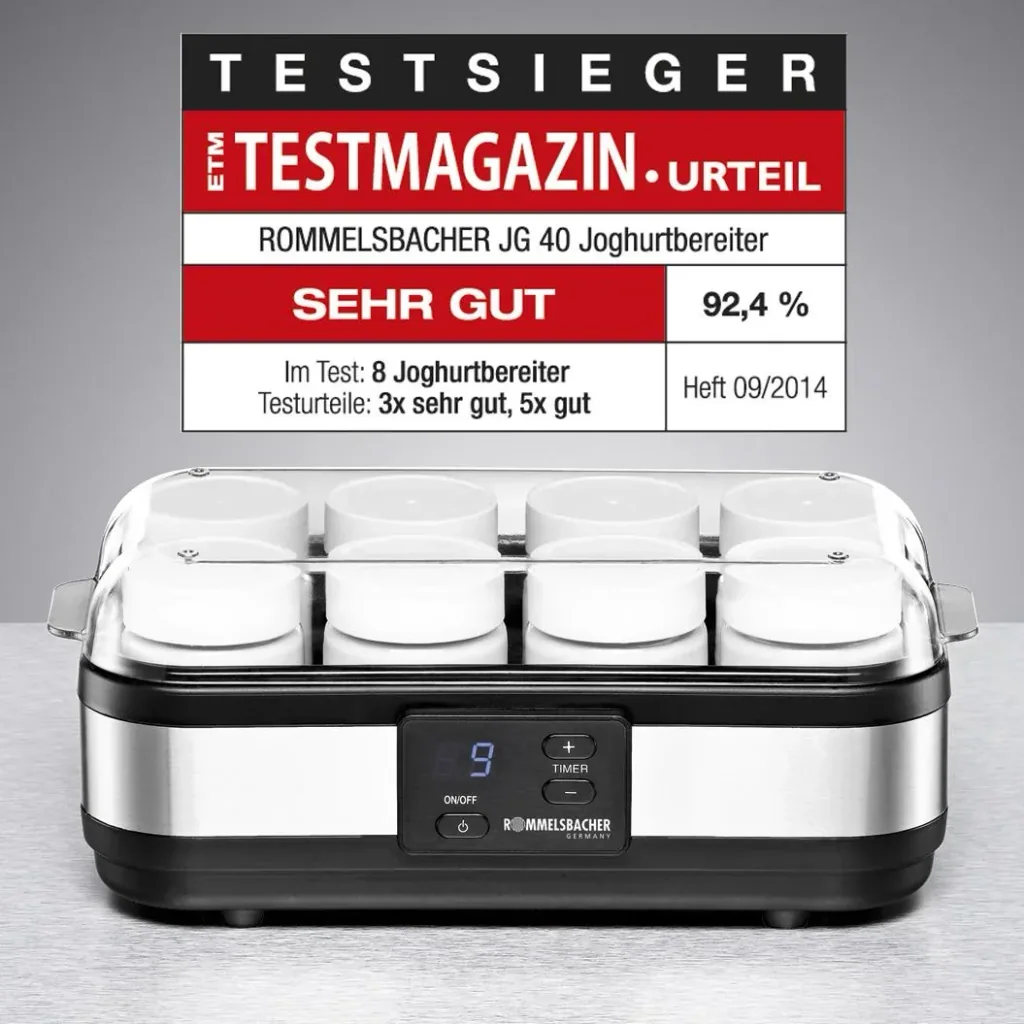 Joghurtbereiter „JG 40“, 8 Portionsbehälter, je 150 ml, Edelstahl, 40 Watt