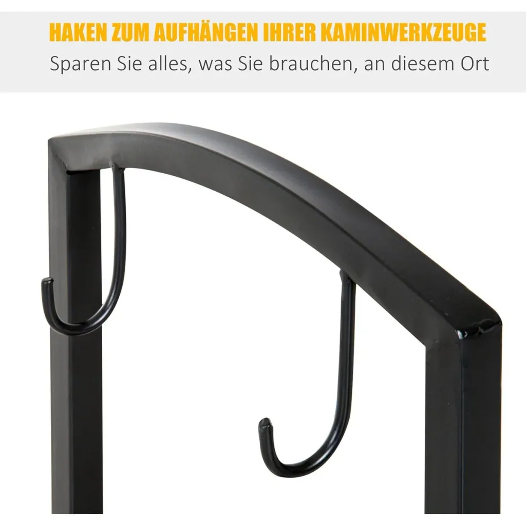 Kaminholzständer mit Kaminbesteck schwarz