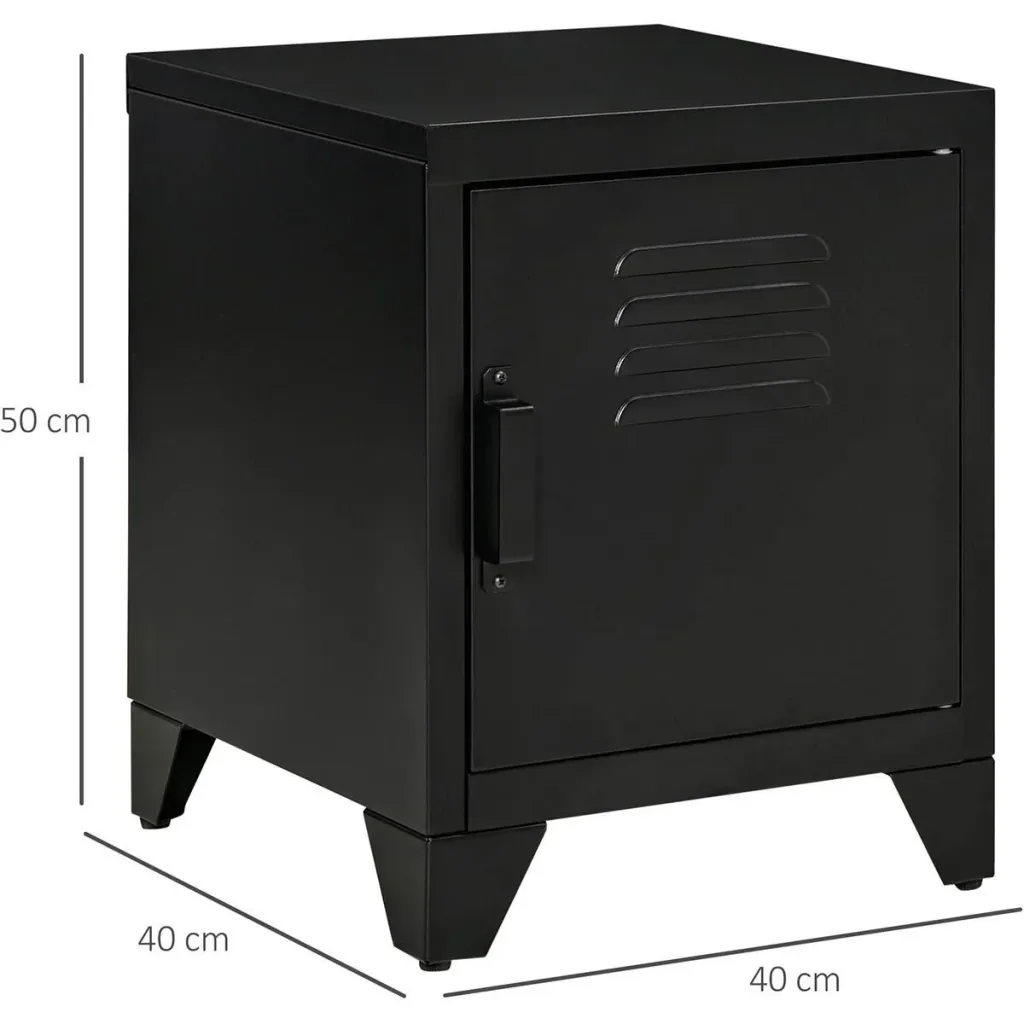 Nachttisch Nachtschrank Schlafzimmer Beistelltisch mit verstellbarem Regal Tür Nachtkommode Industriedesign Metall Schwa