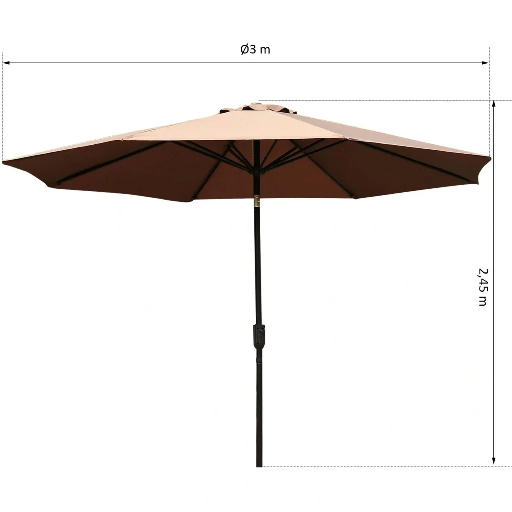 Sonnenschirm Knickschirm Gartenschirm mit Handkurbel Stahl 180/? Polyester Braun Ø3 x 2,45 m
