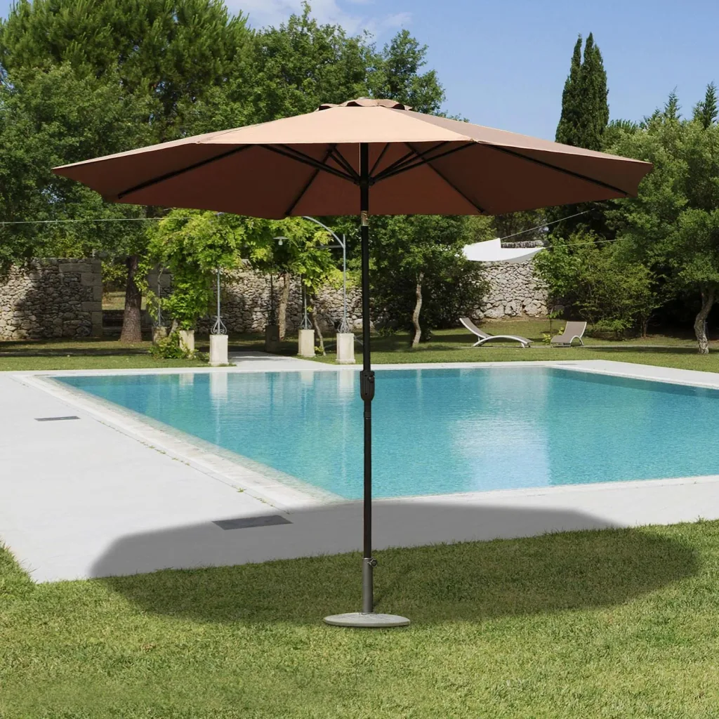 Sonnenschirm Knickschirm Gartenschirm mit Handkurbel Stahl 180/? Polyester Braun Ø3 x 2,45 m