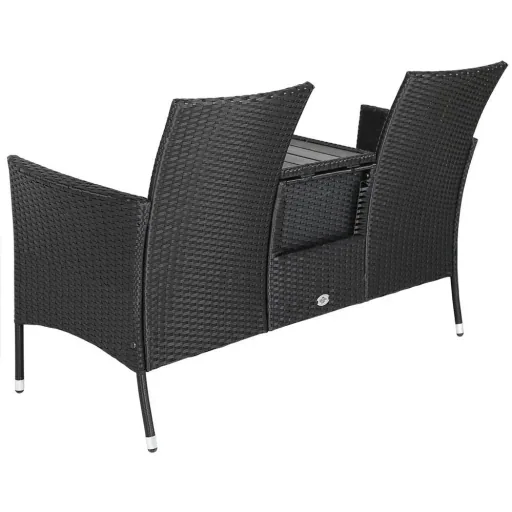 Gartenbank Polyrattan Love Bench mit Box, 143x64x87cm, 3 Stück, schwarz