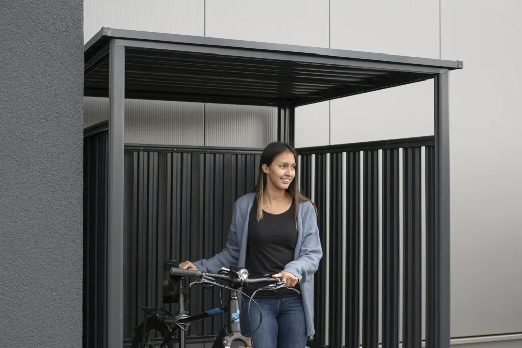 Westmann Fahrradgarage und Unterstand Fieta, 180×203×210 cm, Anthrazit – Stahl mit Lamellenwänden