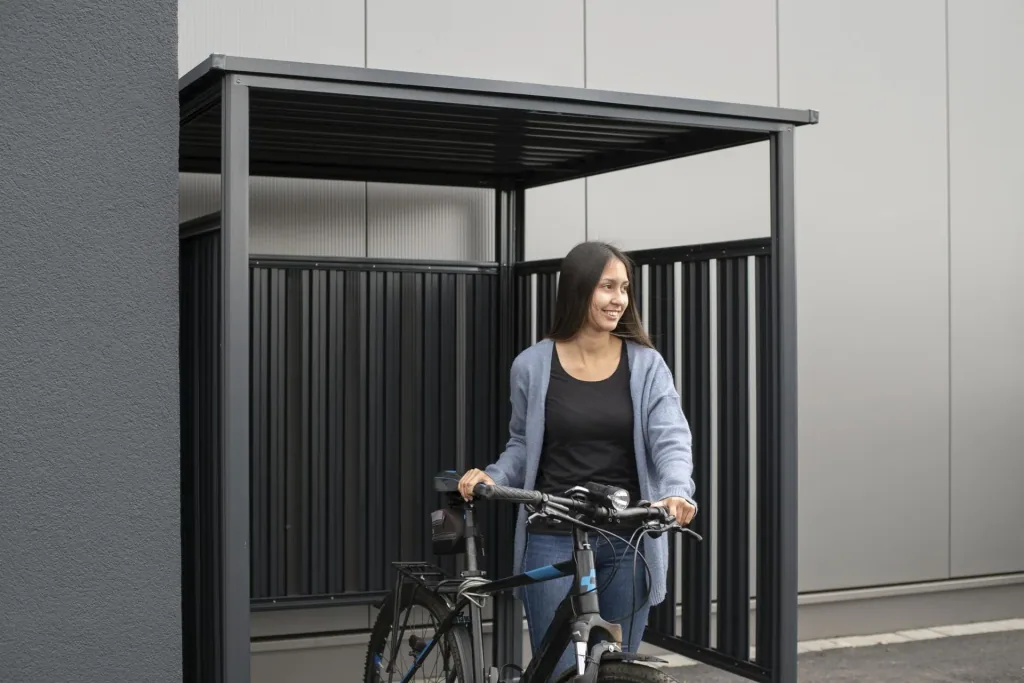 Westmann Fahrradgarage und Unterstand Fieta, 180×203×210 cm, Anthrazit – Stahl mit Lamellenwänden