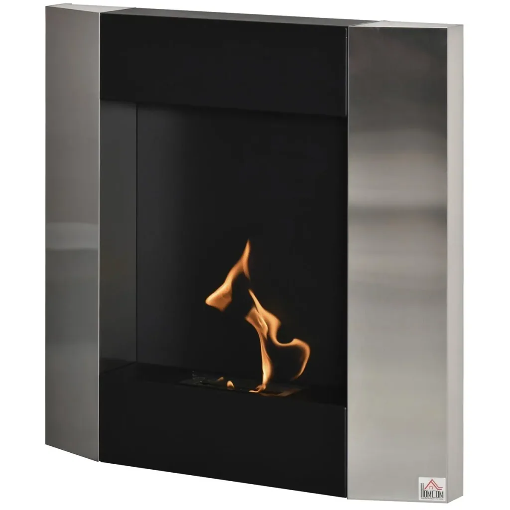 Ethanol-Kamin Bio-Ethanol-Brenner 1800W 0,7L 1 Std. Brenndauer kein Rauch wandmontiert Stahl Rostfreier Stahl Silber+Sch