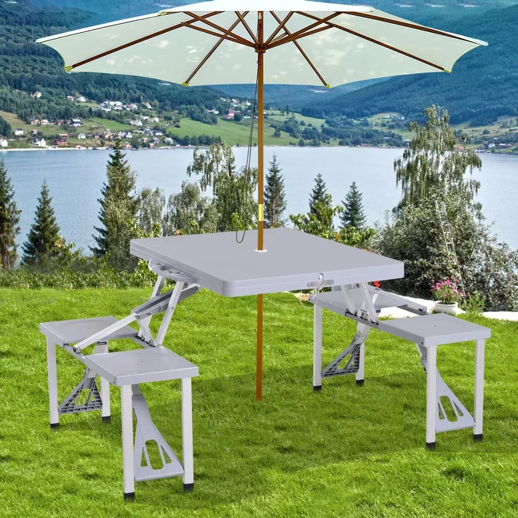 Picknicktisch mit 4 Stühle grau