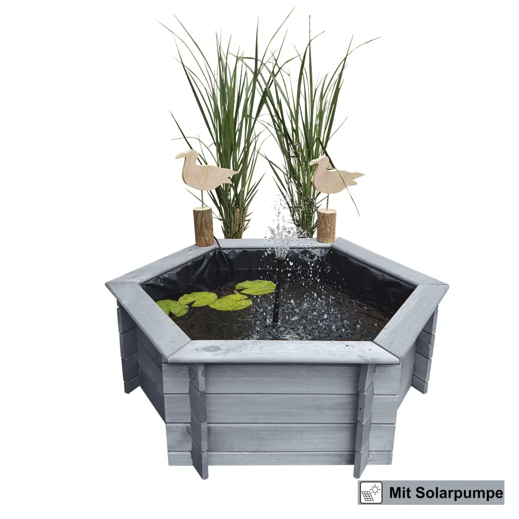 Sechseck-Hochteich 100 cm Solar, grau