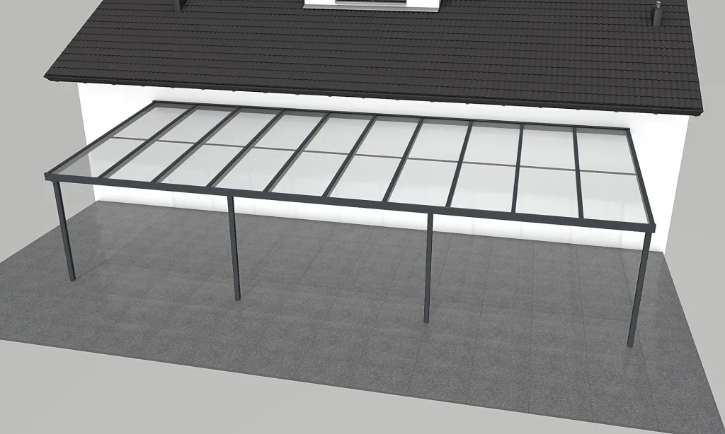 Terrassendach Premium, anthrazit, 10140 x 4060 mm - Acryl Stegplatten 16mm, klar