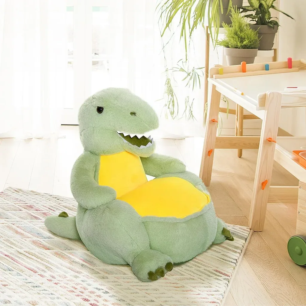 Plüsch-Kindersessel Plüschtier Kinderstuhl Sofa Dinosaurier für Spielzimmer Kinderzimmer für 18-36 Monaten Grün 60 x 55