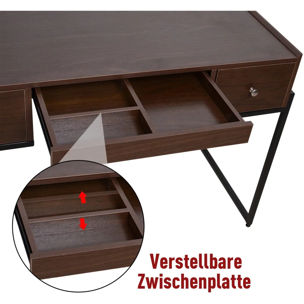 Schreibtisch Computertisch Bürotisch Laptoptisch Arbeitstisch 3 x Schublade verstellbar Ordnungsbox