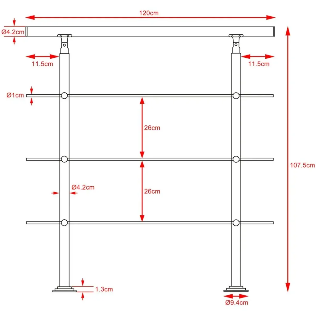 Geländer - Edelstahl - 120 cm - 3 Streben
