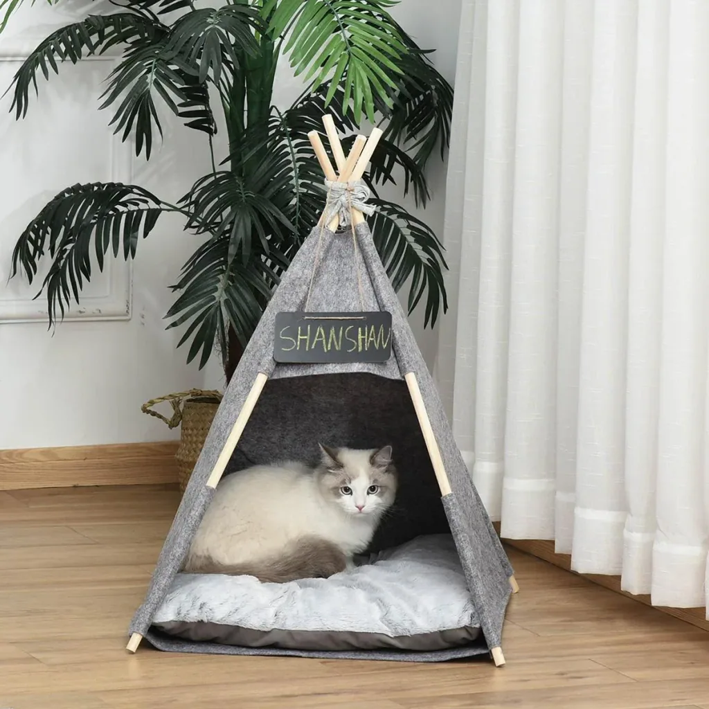 Haustierzelt Katzenhaus Hundezelt Katzenbett Katzenzelt mit weichem Kissen Plüsch Filz maschinenwaschbar Grau 58 x 58 x