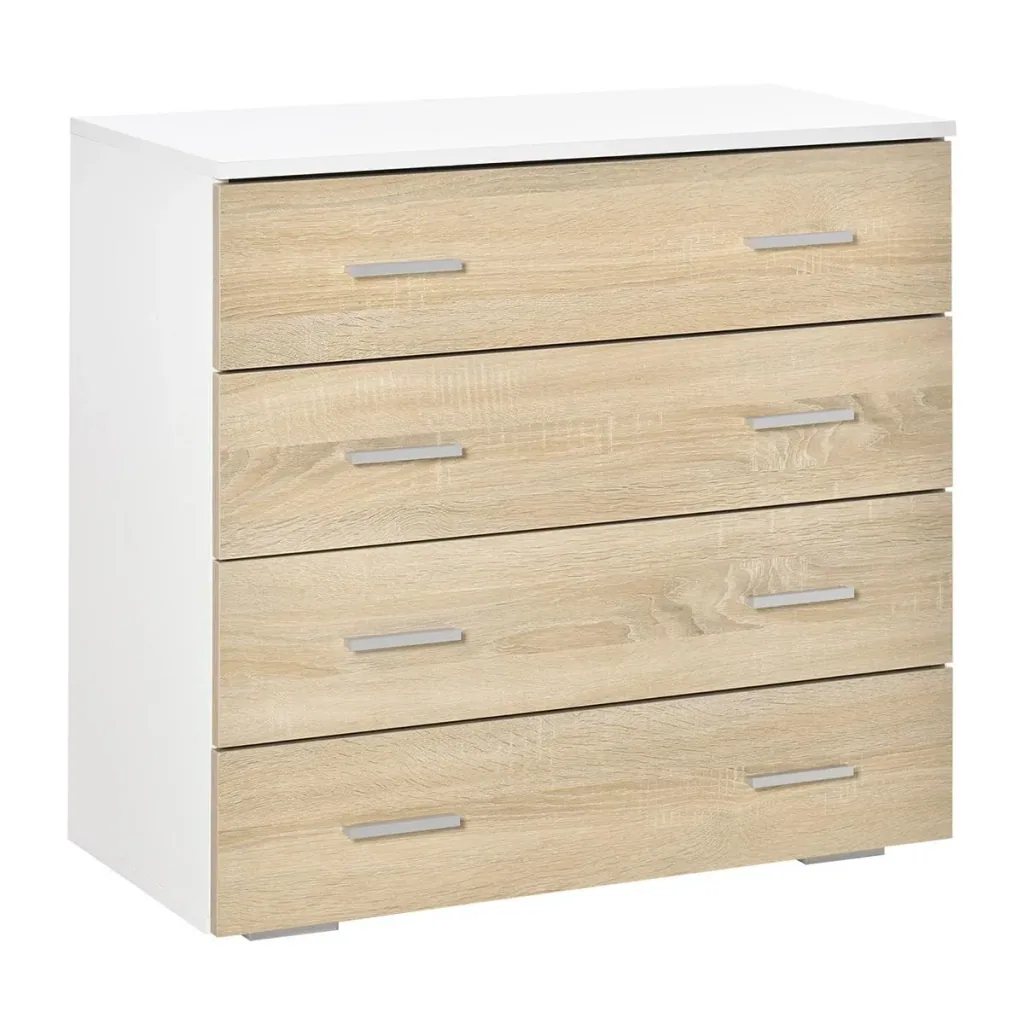 Kommode mit 4 Schubladen Badezimmerschrank Schubladenschrank für Schlafzimmer Wohnzimmer Eiche Weiß 76x35x72 cm