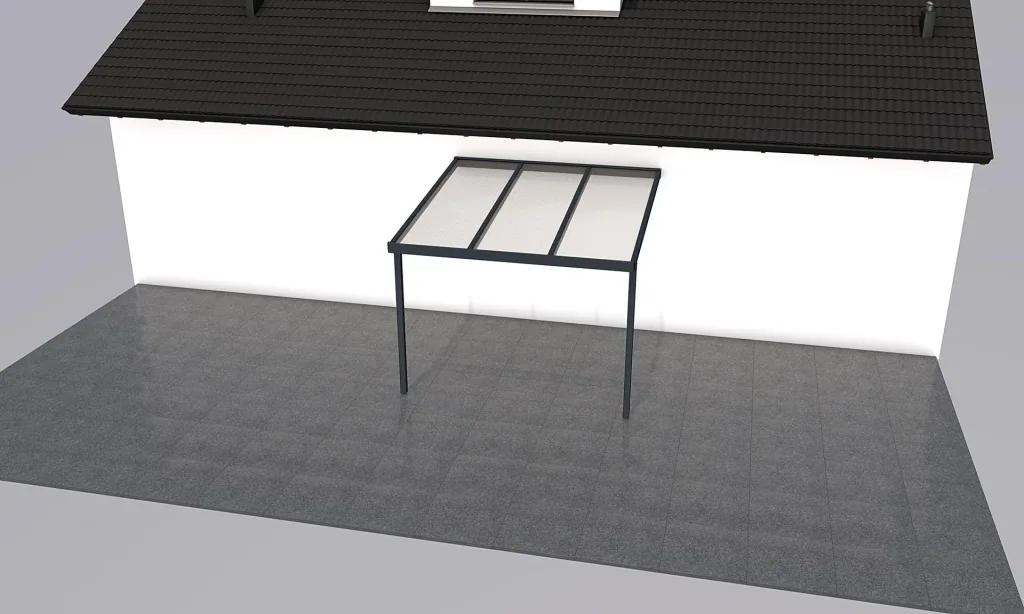 Terrassendach Premium, anthrazit, 3094 x 3060 mm - Acryl Stegplatten 16mm, klar