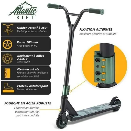 Army Basic Freestyle Scooter - 100mm - 100 kg max - Fußbremse - schwarz