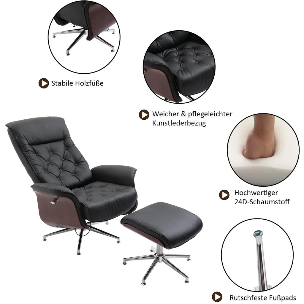 Relaxsessel mit Hocker Fernsehsessel Polstersessel 360° drehbar 135° neigbar Chesterfield