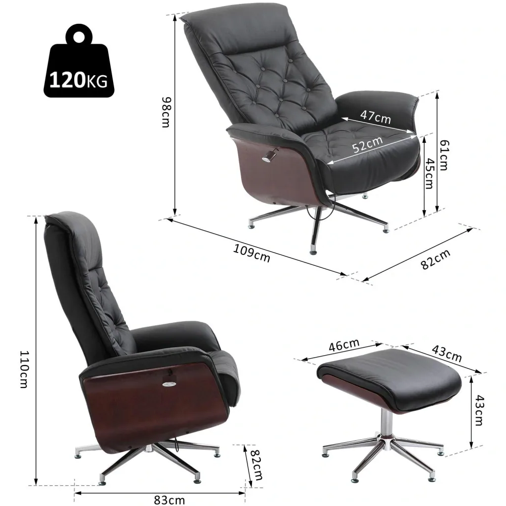 Relaxsessel mit Hocker Fernsehsessel Polstersessel 360° drehbar 135° neigbar Chesterfield