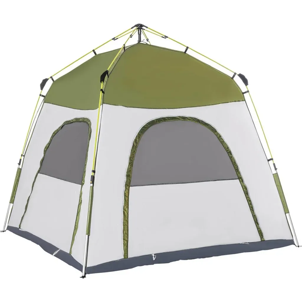 Campingzelt 4 Personen - mit Netz - 190T PU 1000mm - Grün/Grau - 240 x 240 x 195 cm