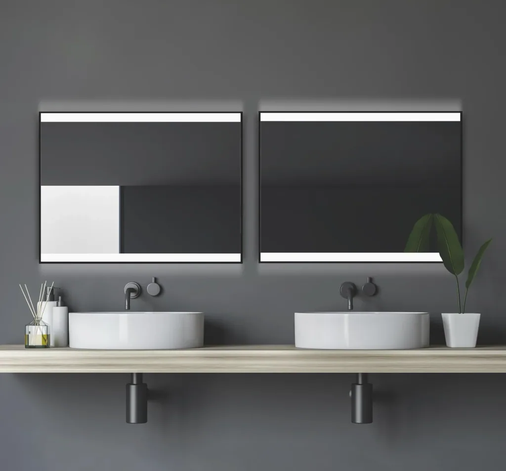 Badezimmerspiegel mit Beleuchtung, "Black Shine" - 80 x 60 cm - horizontale und vertikale Aufhängung