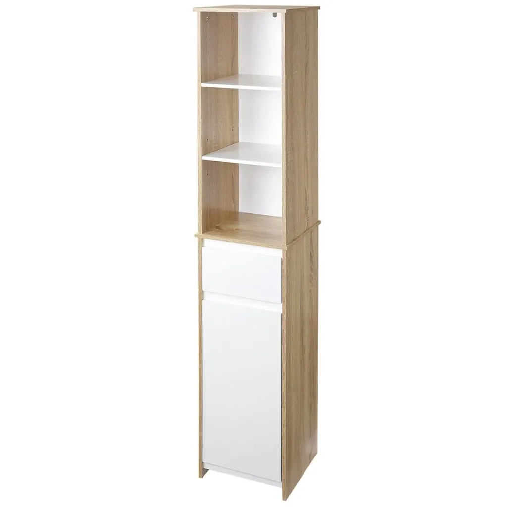 Badschrank Badezimmerschrank mit Verstellbares Regal Standschrank mit 3-stufigen offenen Regal Schrank Schublade Umschl