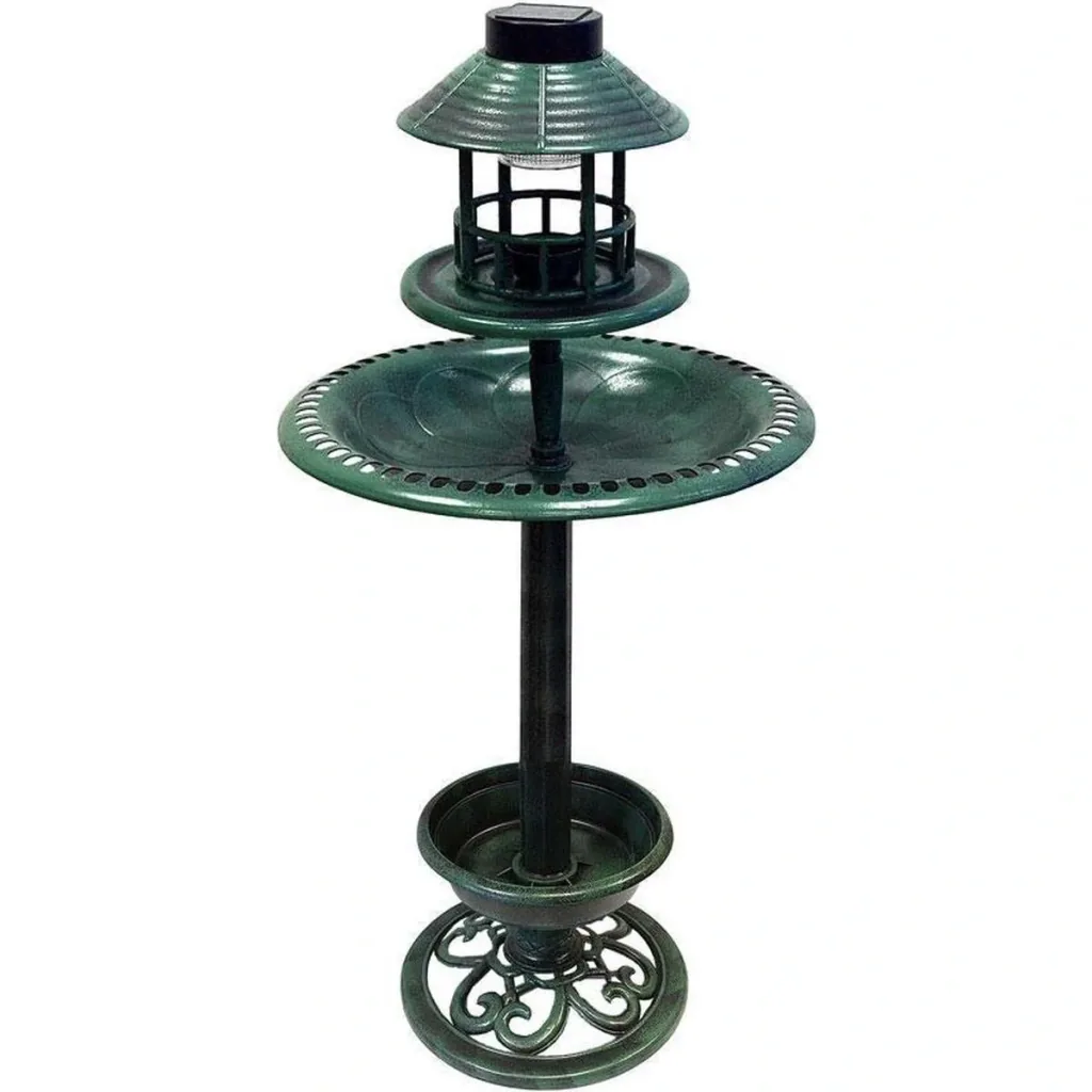 Vogeltränke mit Pflanzgefäß - Futterautomat - Solar-LED-Beleuchtung - 50 x 140 - Antique Green