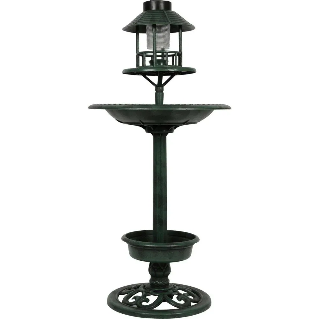 Vogeltränke mit Pflanzgefäß - Futterautomat - Solar-LED-Beleuchtung - 50 x 140 - Antique Green