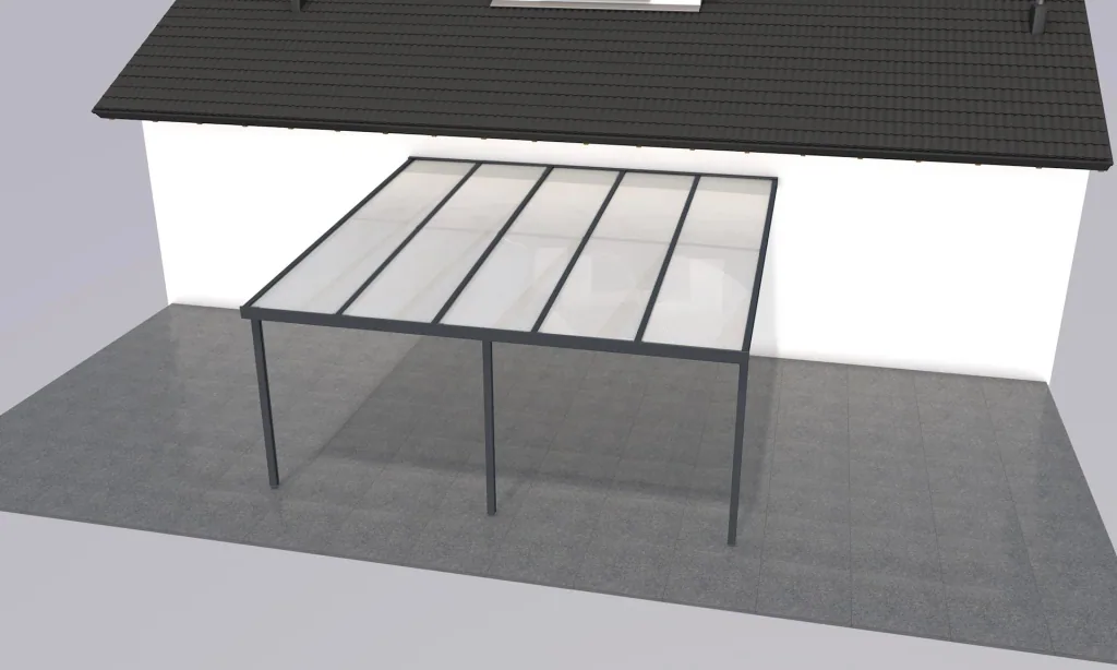 Terrassendach Premium, anthrazit, 5100 x 5060 mm - Polycarbonat Stegplatten 16 mm, weiß gestreift