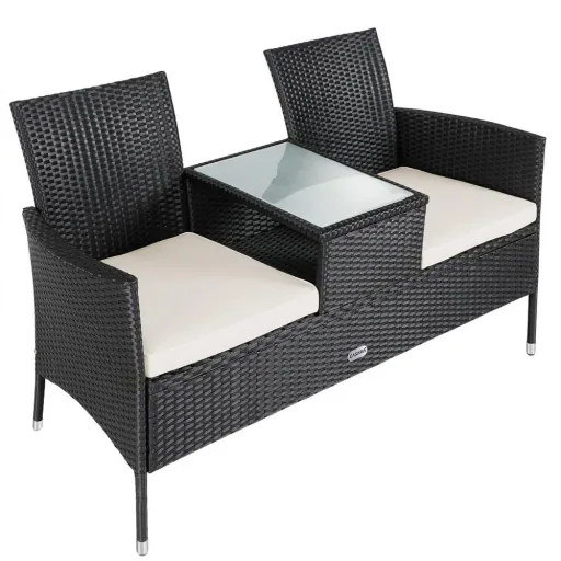 Gartenbank / Love Bench mit Box / Tisch mit Sitzkissen 143x64x87cm - Schwarz
