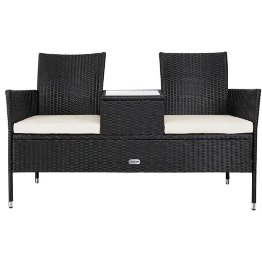 Gartenbank / Love Bench mit Box / Tisch mit Sitzkissen 143x64x87cm - Schwarz