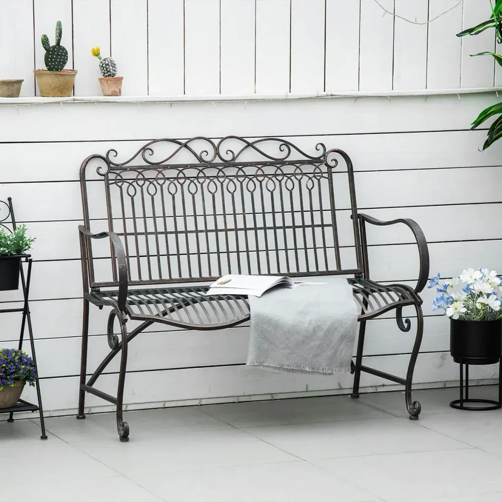 2-Sitzer Gartenbank Edelstahl antik Design 110 x 60 x 97 cm