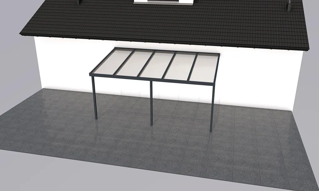 Terrassendach Premium, anthrazit, 5100 x 3060 mm - Polycarbonat Stegplatten 16 mm, klar